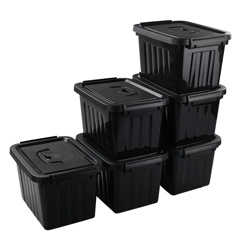 Tyminin Black Plastic Storage Bin ith Lids and Latch, Small Stackable Organizing Box Containers, 6 Packs - Image 1